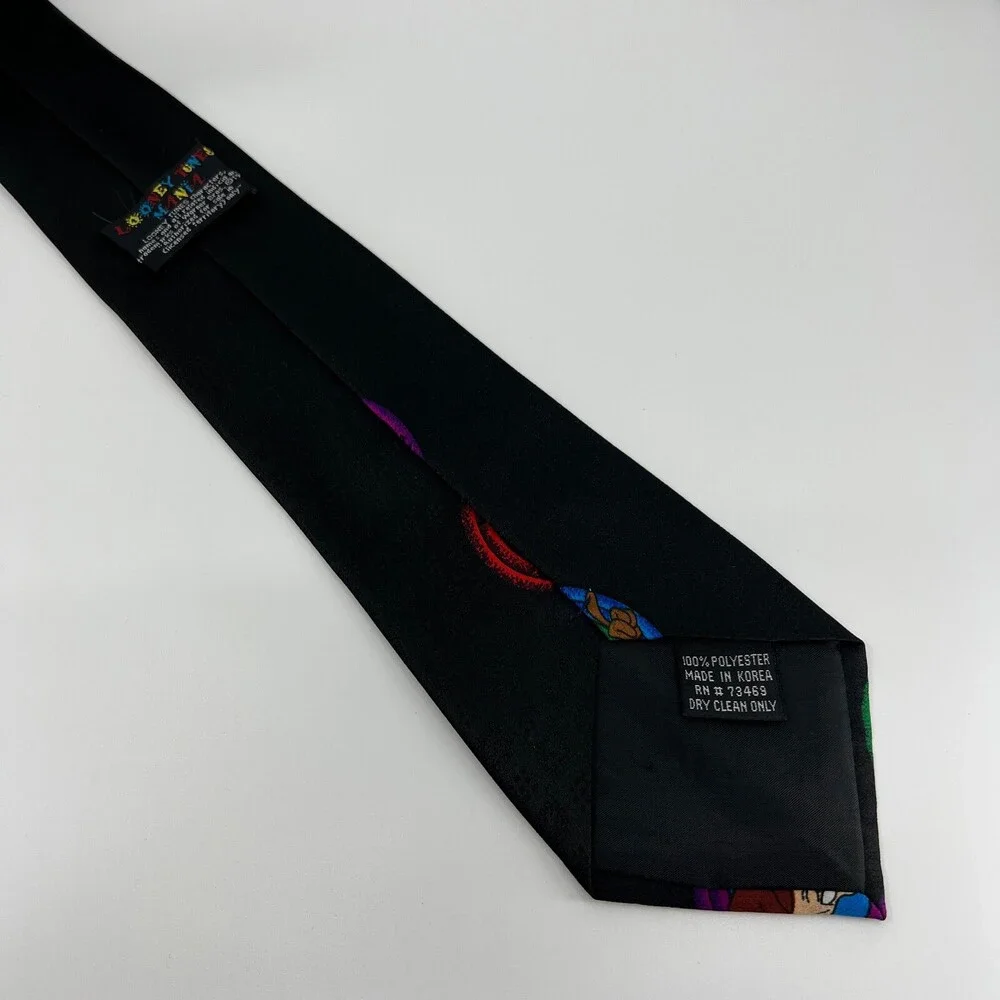 Vintage Looney Tunes Mania‎ Necktie Mens Black Shirt Tie Cartoon Taz Tweety Wile